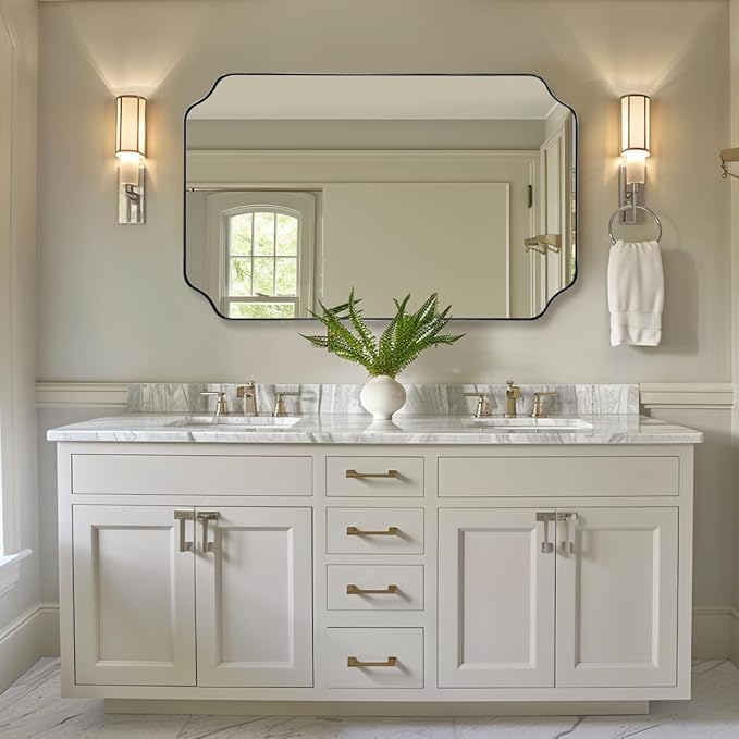 ANDY STAR 24x40 Inch Rectangle Bathroom Mirror, Brushed Nickel Scalloped - Image 3