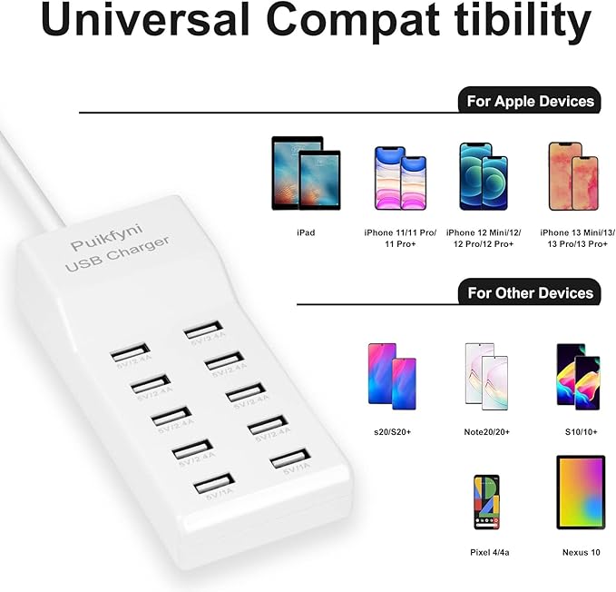 10-Port USB Charger Station, Smart Multiple Charging Block/USB Power Strip - Image 3