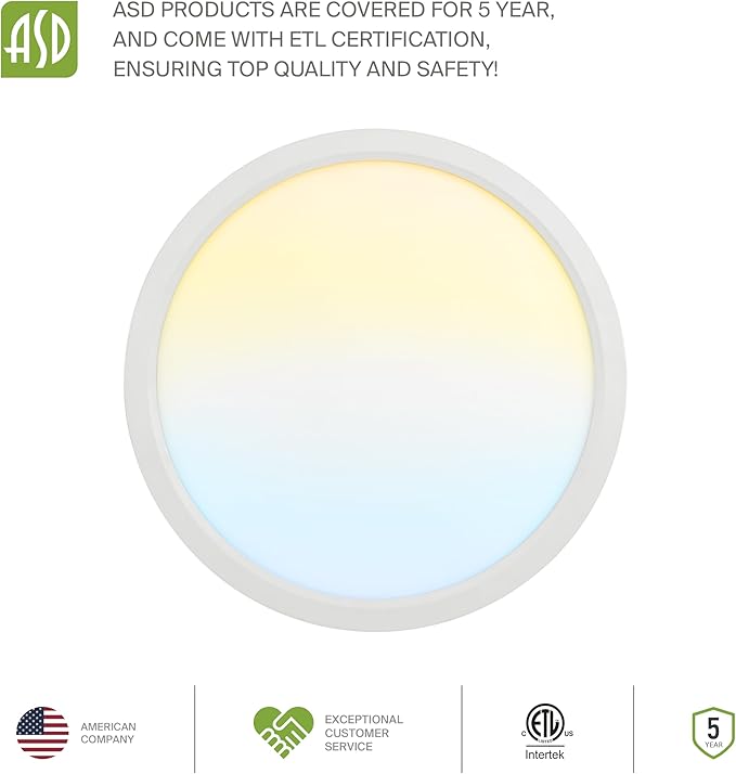 ASD LED 18" Round Flush Mount Ceiling Light Fixture, Low Profile Surface - Image 9
