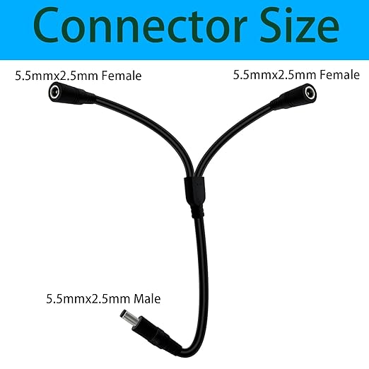 1.3FT 5.5mmx2.5mm 14AWG 12V/24V DC Power Splitter 1Male to 2Female High Power - Image 3