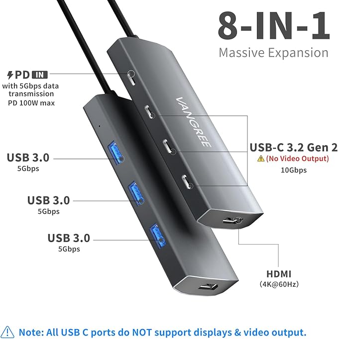 VANGREE USB C Hub, 3 USB 3.2 Gen 2 Ports - Image 2