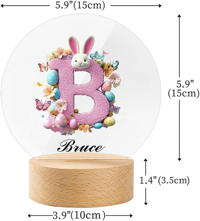 idooodle Personalized Pink Bunny Easter Egg 3D Initial LED Night Light - Image 9