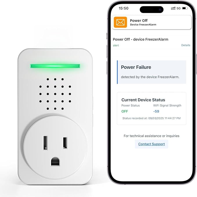 Power Failure Alarm WiFi with 4 Email Addresses, Loud 120dB Smart Power Outage by SmartMailboxAlarm
