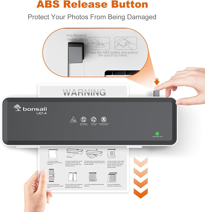 Bonsaii Laminator Machine with 5 Laminating Sheets, 9 Inch Thermal Laminating - Image 4