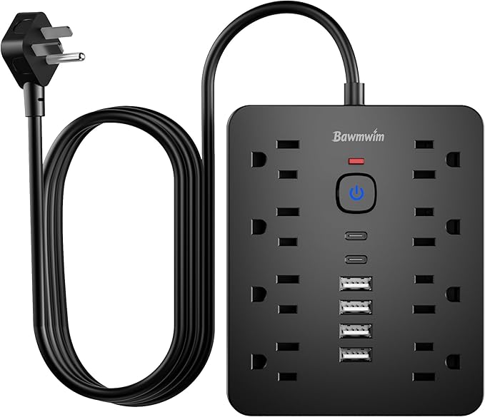 Bawmwim Surge Protector Power Strip, 8 Outlets, 6 USB Charging Ports, 6FT Flat by BawmwimDirect