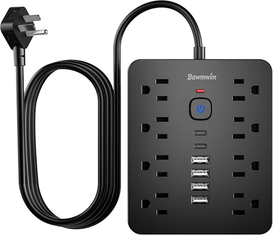 Bawmwim Surge Protector Power Strip, 8 Outlets, 6 USB Charging Ports, 10FT Flat by BawmwimDirect