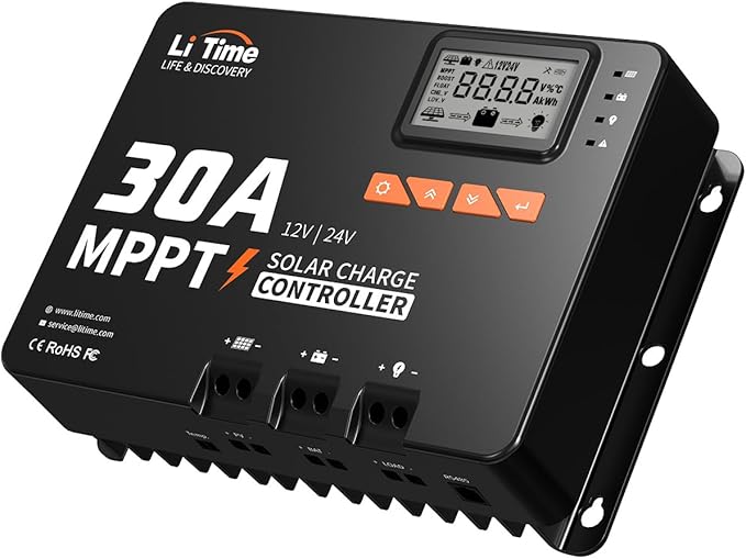 LiTime 30 Amp MPPT 12V/24V/Auto DC Input Solar Charge Controller Build-in by LiTime