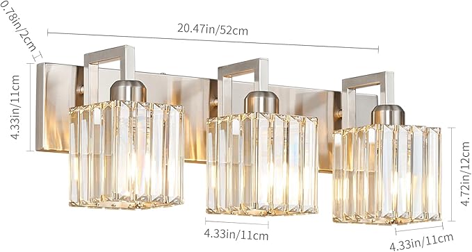 FDPBY Modern Bathroom Vanity Light 3-Lights Brushed Nickel Vanity Light Crystal - Image 5