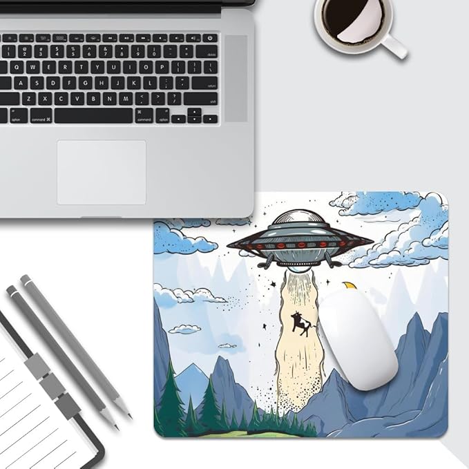 Design - UFO Square Mouse pad, Waterproof, Anti Slip Rubber Base, Computer - Image 5