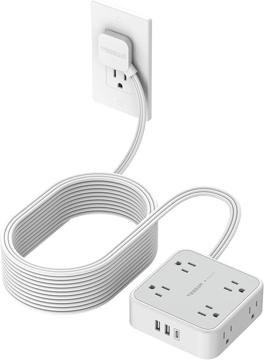 Flat Plug Long Extension Cord 25 Ft, TESSAN Power Strip Surge Protector by TESSAN