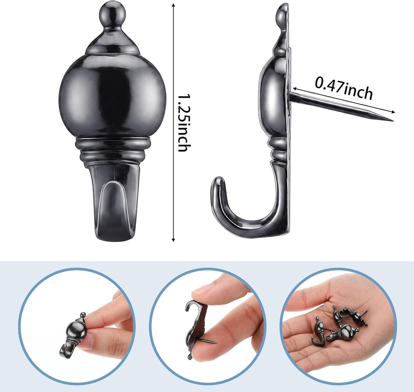 Hotop 30 Pieces Pin Hooks Push Pin Hangers, 20 lbs Push Hanger, Picture Hanging Nails for Home Office Fabric Wall Wooden (Retro Style,Black)