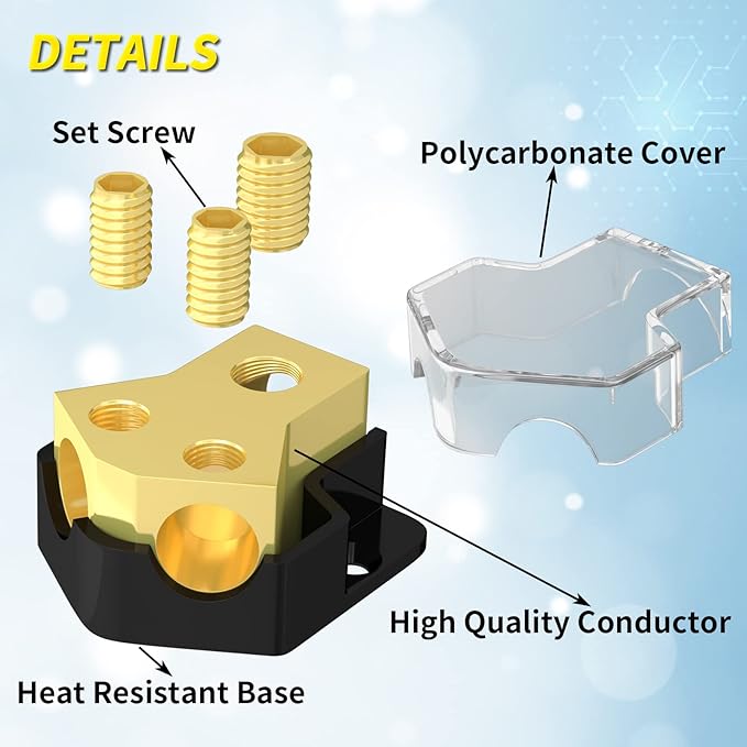 Joinfworld 12V Power Distribution Block Car Audio 2 Way Ground Distribution - Image 3