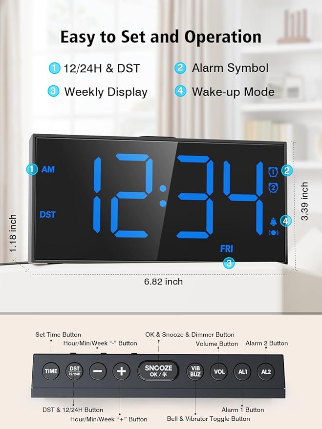 PPLEE Loud Alarm Clock with Bed Shaker, Vibrating Alarm Clock - Image 5