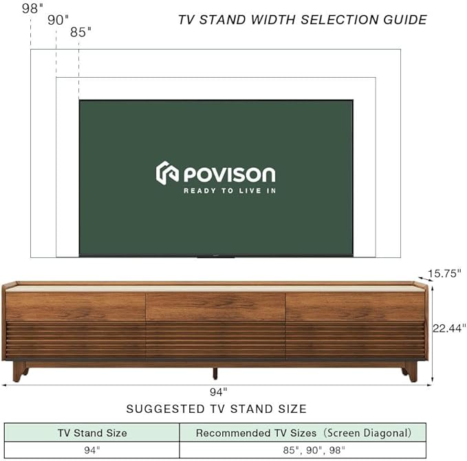 POVISON Fully-Assembled Mid Century Matte Sintered Stone TV Stand - Image 8