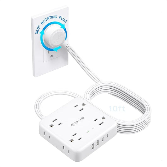 TROND 360° Rotating Flat Plug Power Strip, 10FT Flat Extension Cord by TRONDOfficial