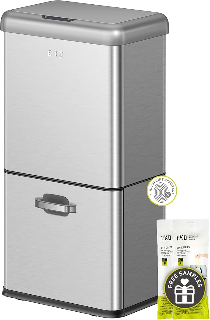 EKO Vintage 50L / 13.2 Gallon Motion Sensor Trash Can, Dual Compartment 32L + by EKO