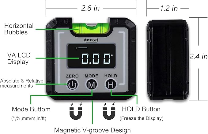Digital Angle Finder Magnetic & Level Bubble Vial 4 X 90°Angle Gauge - Image 2