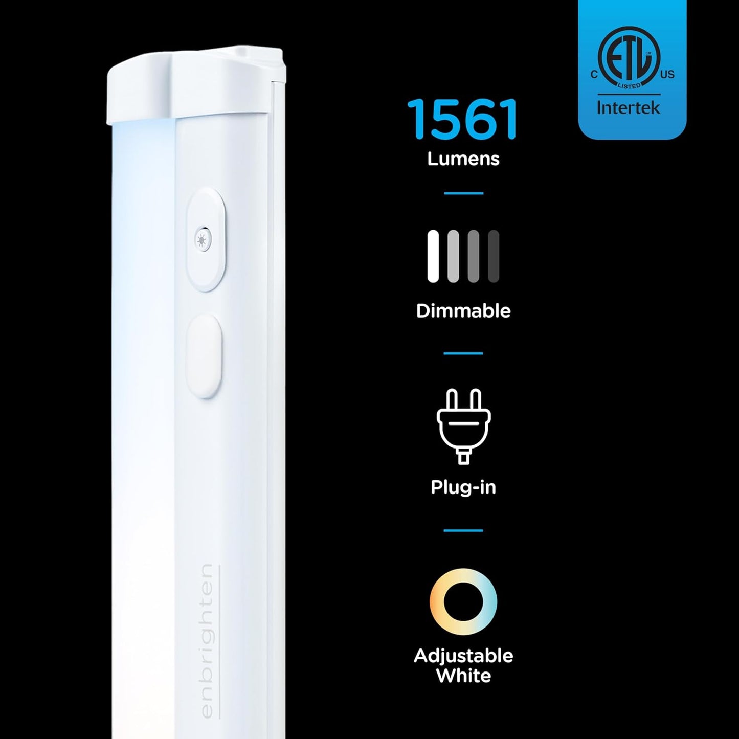 Enbrighten 24 inch Plug-in Under Cabinet Lights, 1561 Lumens, Five White Settings from (2700K-6500K), Full Range Dimmable, One-Touch Sync Control, Linkable Under Counter Lights for Kitchen 82786-T1