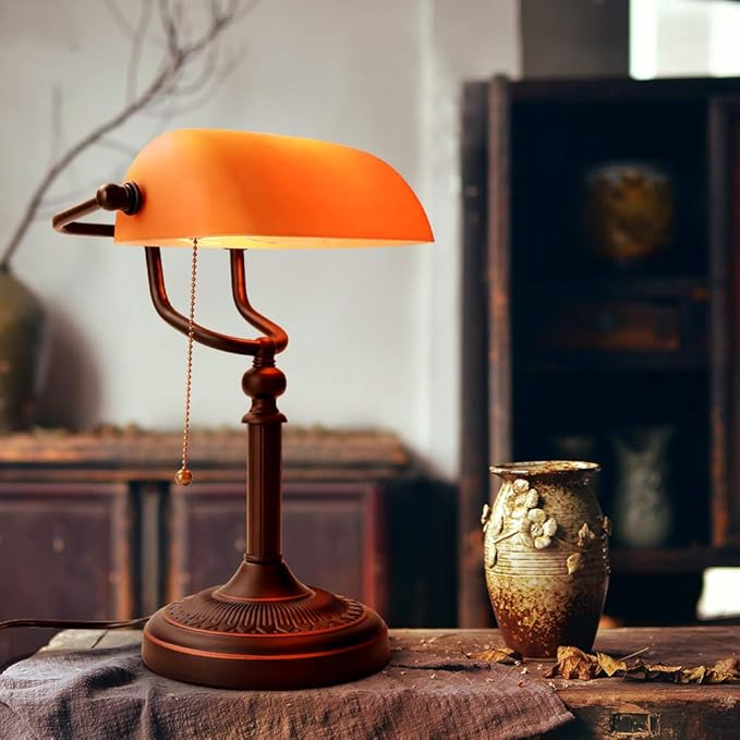 Newrays Matted Orange Glass Bankers Desk Lamp - Image 3