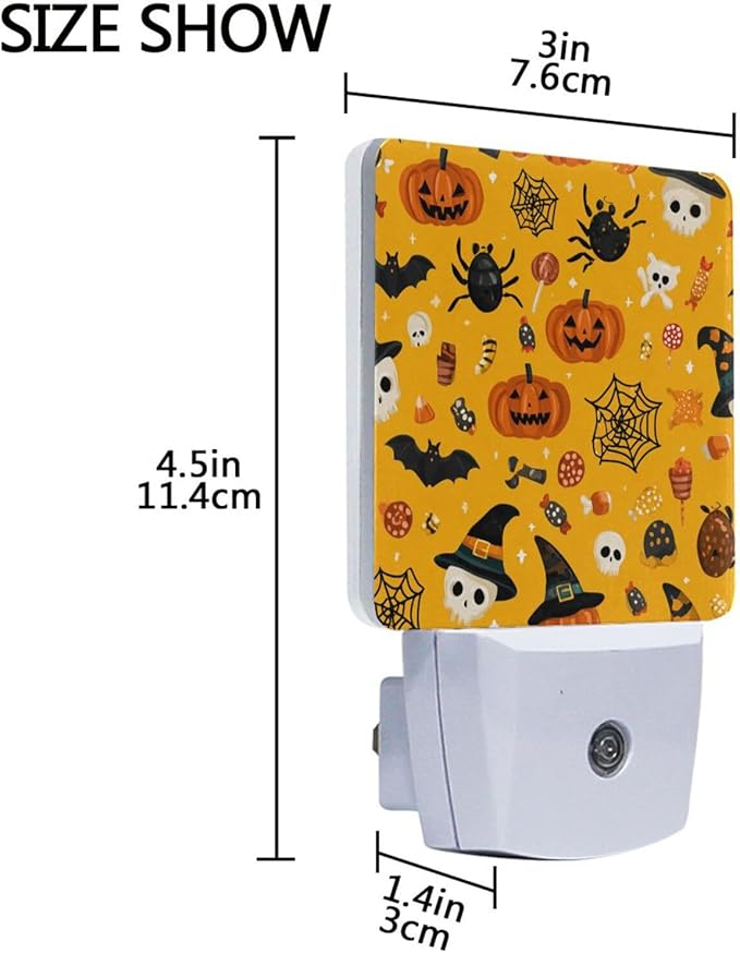 Pigsaly Led Night Light Cute Halloween Pumpkin Witch Hat Bat Skull Spider Web - Image 3