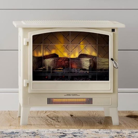 Country Living Infrared Freestanding Electric Fireplace Stove Heater in Cream | by CountryLivingHearth