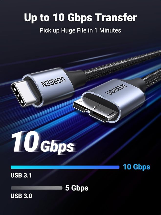 UGREEN 10 Gbps Micro B to USB C Hard Drive Cables, 3.3FT USB C to Micro B - Image 3