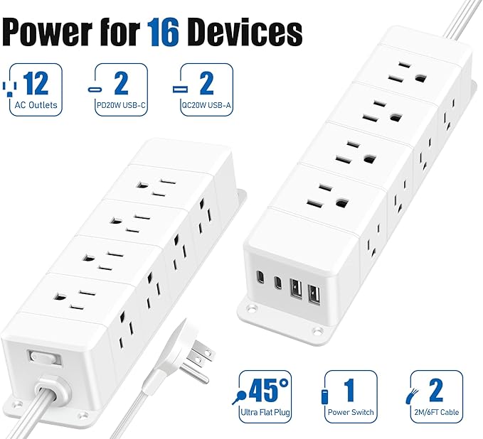 40W Fast Charging Under Desk Power Strip, 12 Outlet Mountable Power Strip - Image 5