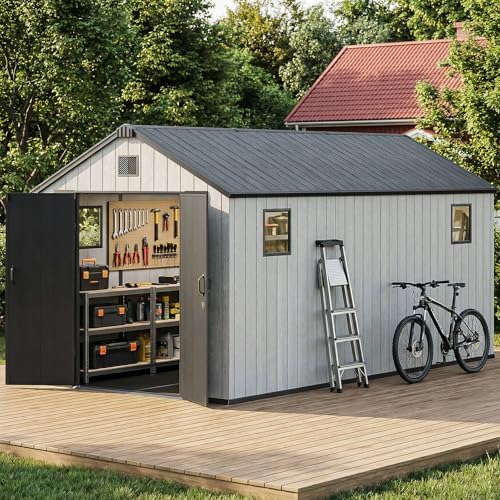 jocoevol heavy duty storage shed, 8x15ft resin outdoor on a desk or shelf