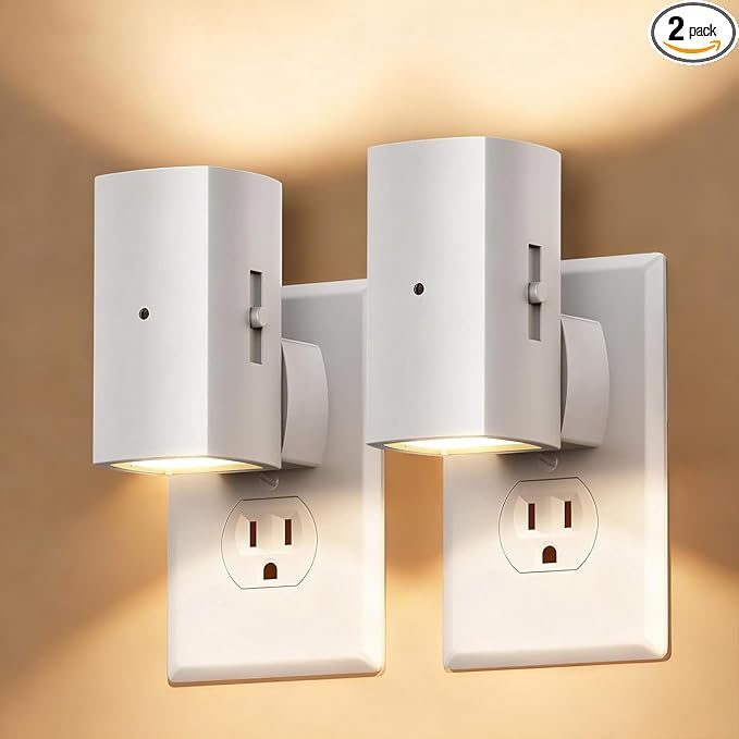 Brightown 2 Pack White Night Lights Plug into Wall, Modern Night Light by Brightown