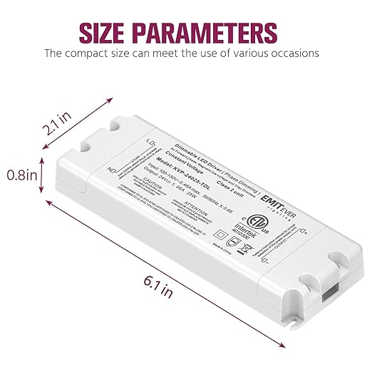 EMITEVER Triac Dimmable Driver, 2 Packs 25W Power Supply, AC 120V to DC 24V - Image 3