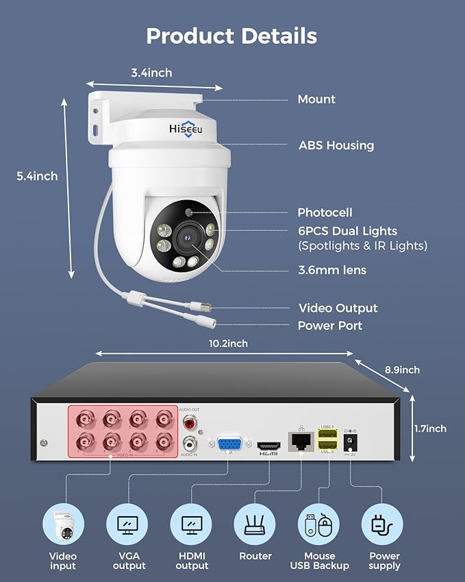 Hiseeu 3K PTZ Wired Security Camera System Outdoor - Image 8