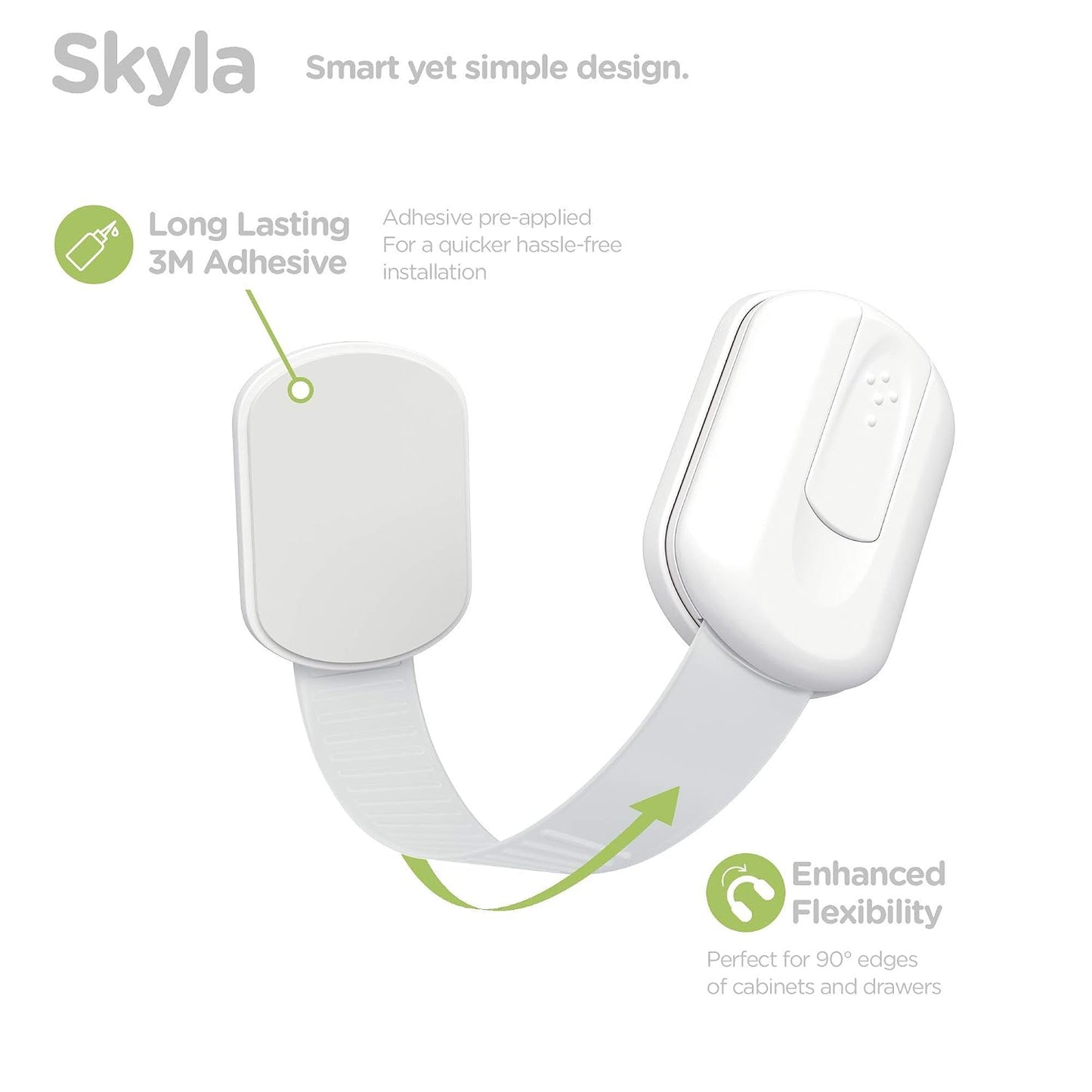 SKYLA HOMES Child Safety Cabinet Locks, White, 8 Pack | ABS and TPE adhesive latches for cabinets, drawers, ovens and toilet seats; no screws or magnets needed