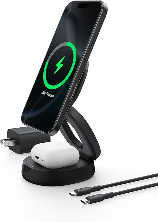 Belkin MagSafe Charger Compatible, 2-in-1 Qi2 Wireless Charging Station 15W by Belkin