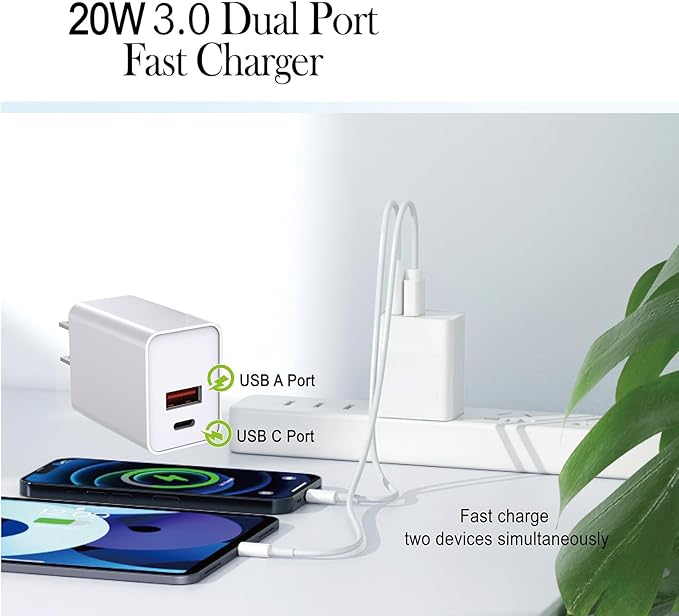 USB C Charger Block, 20W Dual Port Type C Fast Wall Charging Head, Power - Image 3