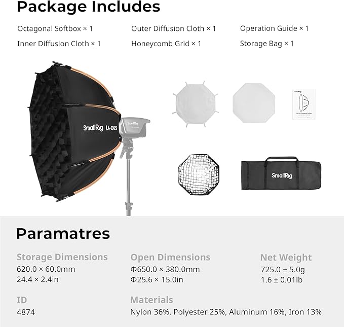 SmallRig LA-O65 Octagonal Softbox, 65cm/25.6in Quick Release Softbox - Image 7