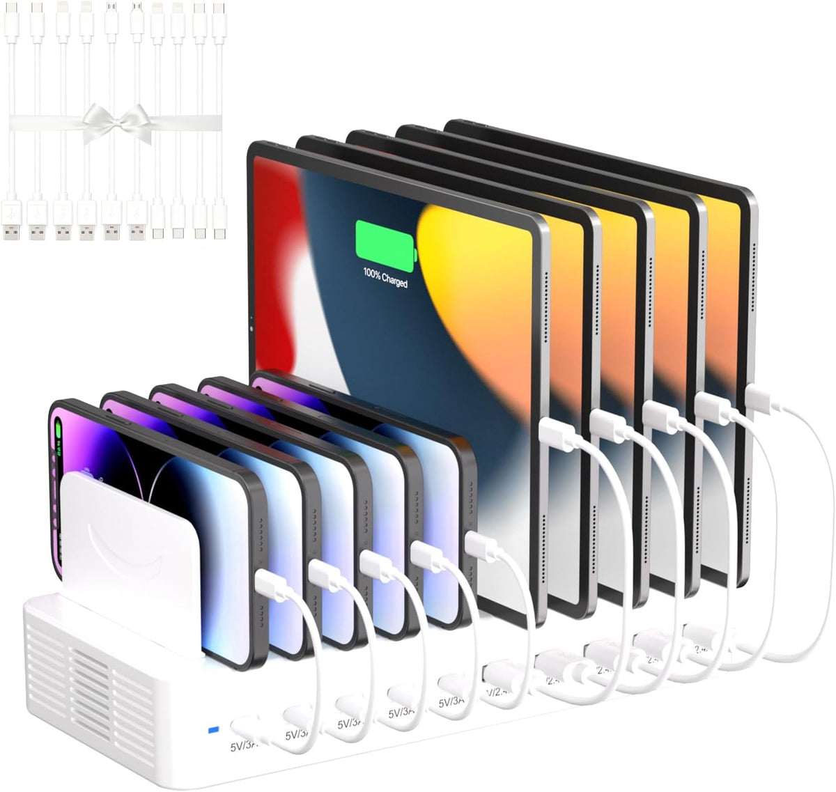 100W Charging Station for Multiple Devices, 10-Port USB Fast Charging Station