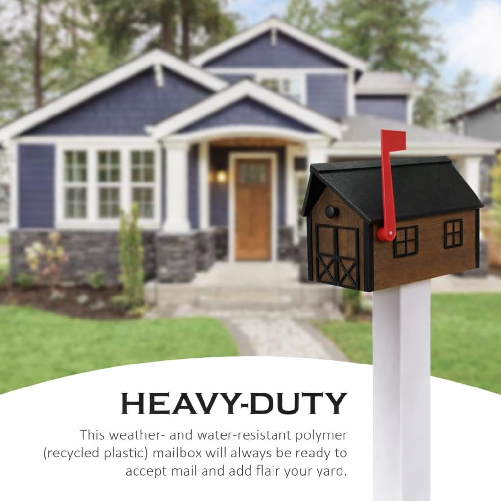 Peaceful Classics Poly Mailbox- Durable, Weather-Resistant Amish Craftsman Mailboxes for Outside Uses Like Front Yard and Road Side- Long-Lasting, Decorative, Modern Mailbox (Walnut with Black Trim).