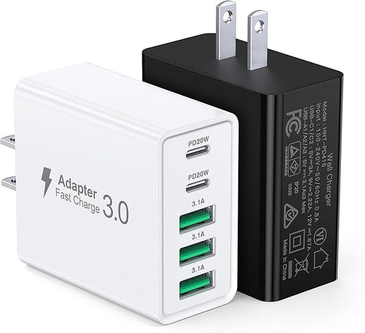 USB C Wall Charger, 60W USB C Charger Block 5-Port PD Fast Charging Blocks + QC by Dulums