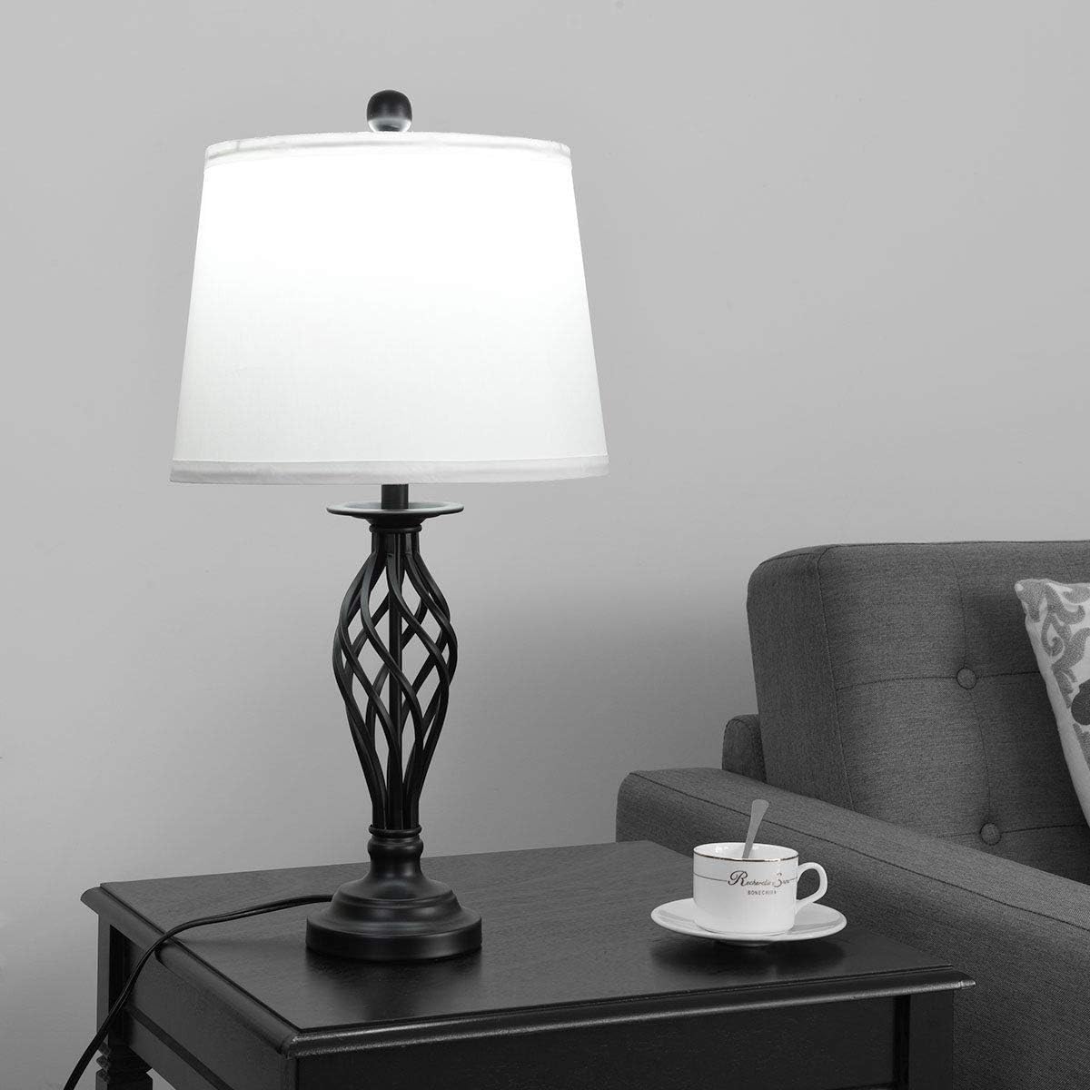 Tangkula Lamp Set 3-Piece Modern Home Living Room Bedroom Antique Bronze Finish Lamps, Floor Lamp and Table Lamps Set with Soft Pleated White Fabric Shades (Antique Bronze)