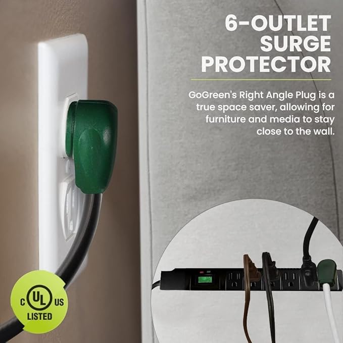 GoGreen Power Inc. 6 Outlet Surge Protector, 15FT Cord, 2 Pack - Image 3