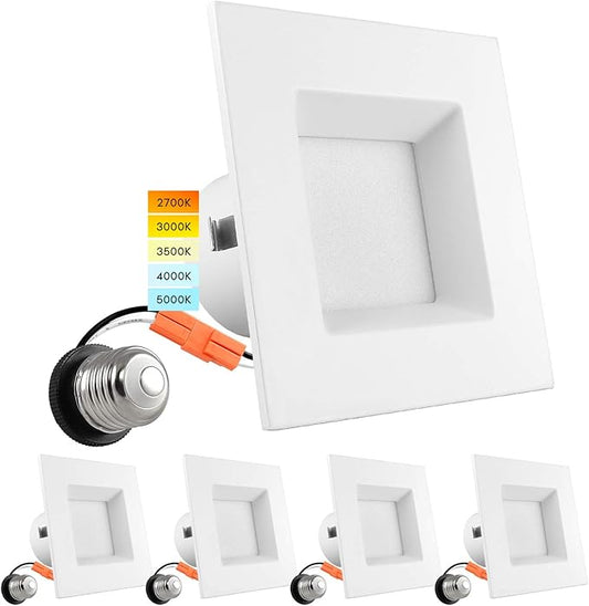 LUXRITE 4 Inch Square Recessed LED Can Lights, CCT Color Temperature Selectable by LUXRITE