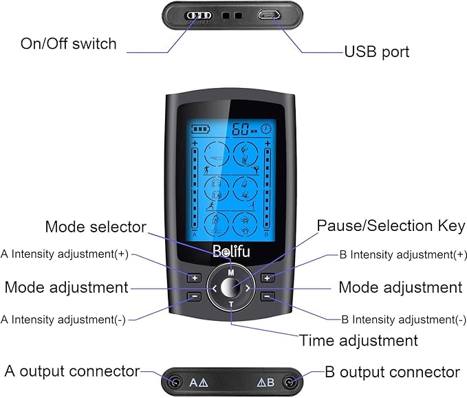 Belifu Dual Channel TENS EMS Unit 24 Modes Muscle Stimulator - Image 7