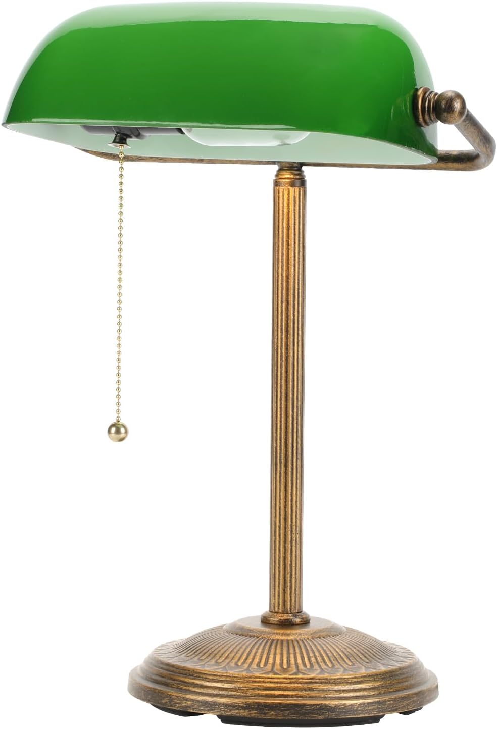 NISSAFORS Bankers Desk Lamp, Green Glass Shade, Vintage Desk Lamp with Pull Chain Switch, Retro Table Lamps for Home Office(Retro Gold+Green, Small)