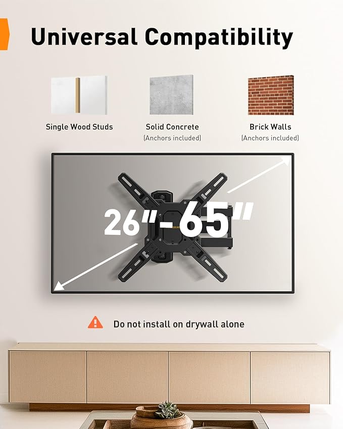 Perlegear Full Motion TV Mount for Most 26–65 inch Flat or Curved TVs up to 82 - Image 2