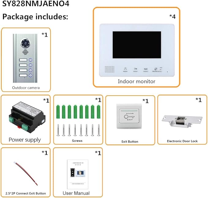 4 Apartment Bus 2 Wire Video Door Phone Intercom Systems 7 Inch Kit - Image 5