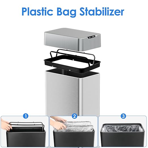 TLSUNNY 16 Gallon Automatic Trash Can, Stainless Steel Motion Sensor Garbage bin - Image 6