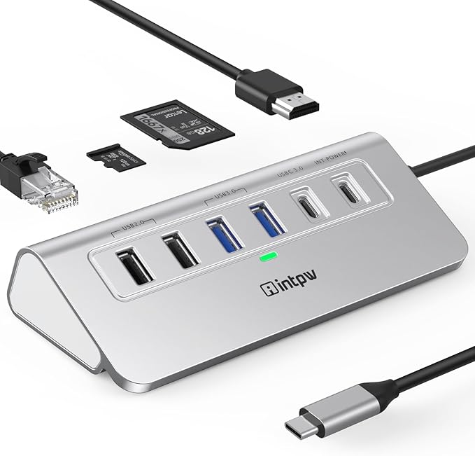 intpw P9R USB C Hub Ethernet, 10-in-1 USB-C Docking Station, Aluminum USB to by intpw