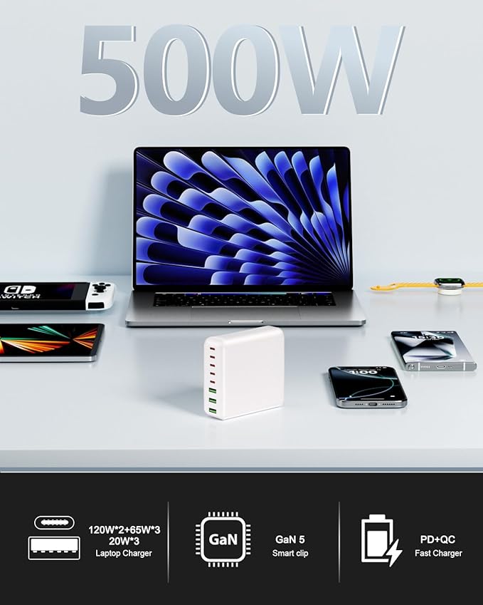 500W USB C Charger Block, 8-Port USB C Charging Station Fast Charging PD 120W - Image 3