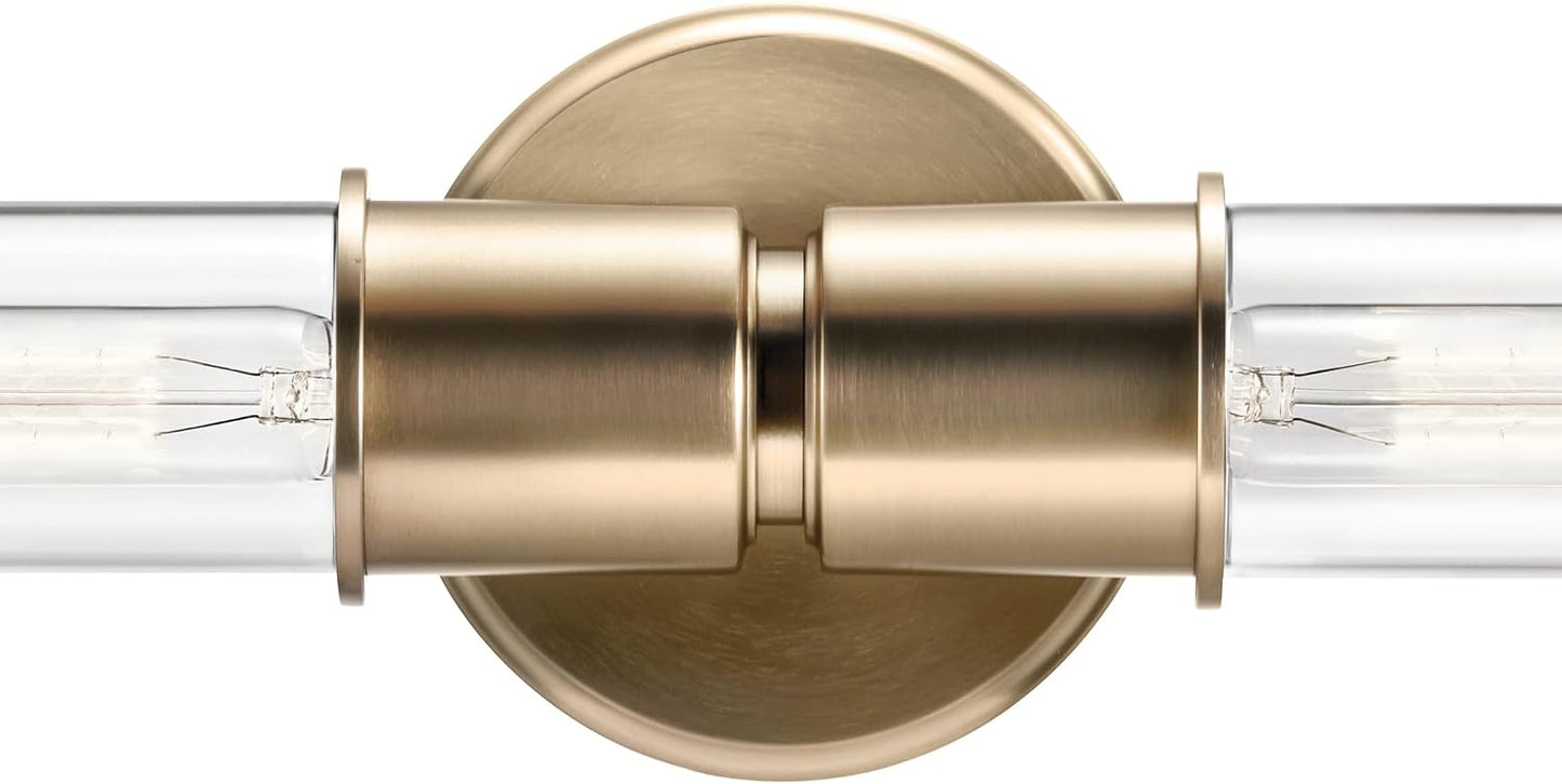 Kichler Aviv 24" 2-Light Wall Sconce Light, Champagne Bronze | Clear glass shades mount up or down and showcase bulb filaments in bedrooms, hallways, kitchens and laundry rooms, 52654CPZ