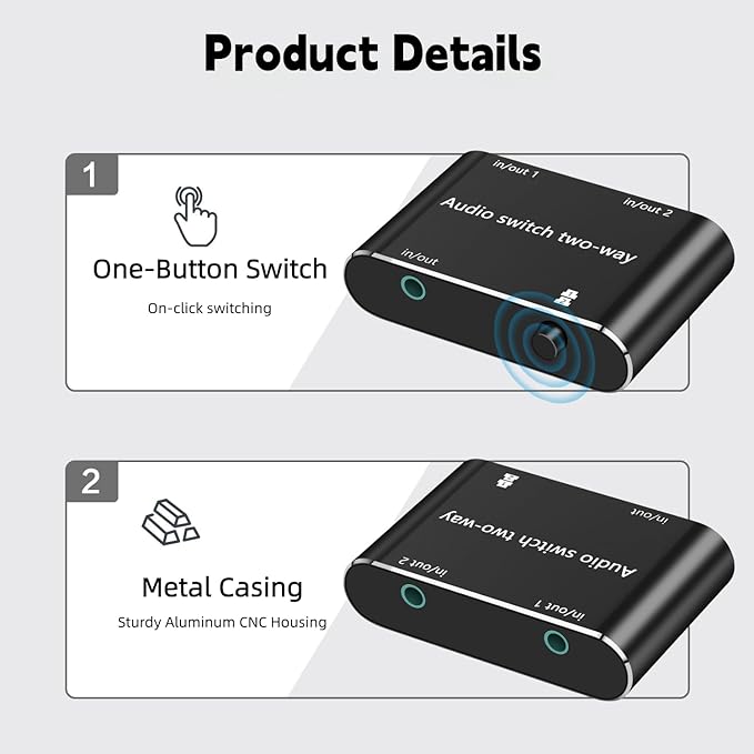 Audio Switch 3.5mm Bi-Direction Switch, Stereo Audio Switcher 2 in 1/1 in 2 Out - Image 8